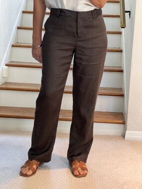 Alfani brown linen blend straight leg pants women 6P